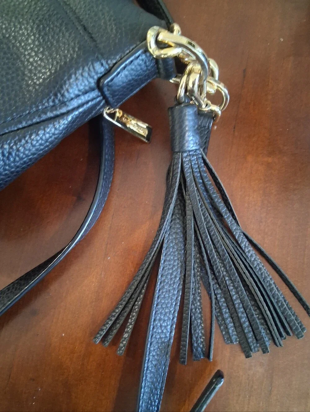 Michael Kors Black Pebbled Leather Shoulder Bag with Gold Hardware